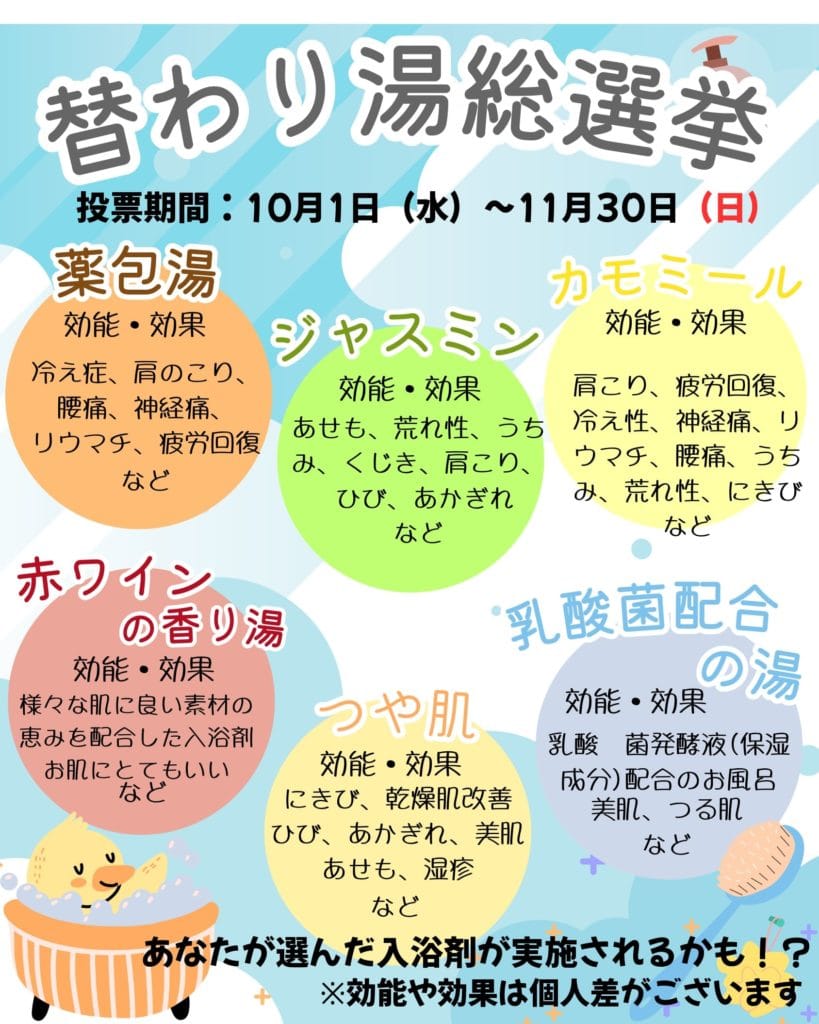 極楽湯 金沢野々市店 替わり湯総選挙